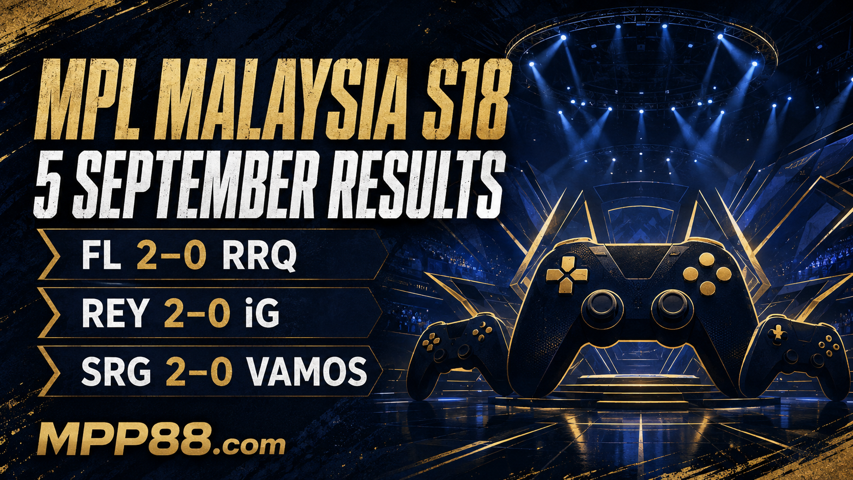 MPP88.com电竞主题插画:9月5日MPL S18,FL 2比0 RRQ、REY 2比0 iG、SRG 2比0 VAMOS